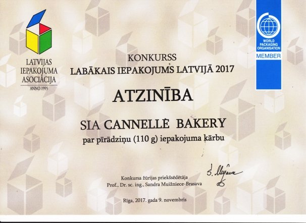 RECOGNITION FOR THE CANNELLE BAKERY PIES PACKAGING